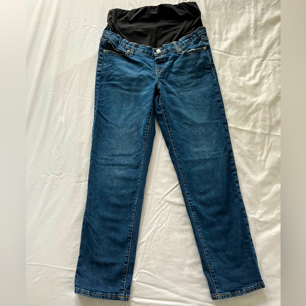 Gap Maternity True Waistband Full Panel Cheeky Straight Jeans 10 L Dark Wash